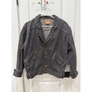 Gene Ewing BIS Vintage Black Denim Jacket Womens P Blazer Style Boxy Pockets 80s